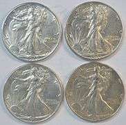 4 diff. Lovely 'P' Mint Walking Liberty Half Dollars from 1942 to 1946