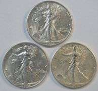 3 Nice AU Mintmarked Walking Liberty Halves: 1942-D, 1942-S, & 1945-D