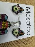 Original Handmade Mosaico Hamsa Earrings & Pendant 925 Sterling Silver Mexico Artistic Jewelry