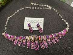 Original Handmade Mosaico Necklace & Earring Set 925 Sterling Silver Mexico Artistic Jewelry