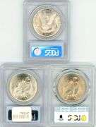 3 Near Gem BU Morgan & Peace Silver Dollars. PCGS MS64