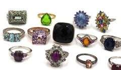 Group lot of 15 vintage 925 sterling silver gemstone rings