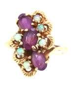 Colorful 10k YG Amethyst and Opal Cluster