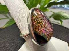 Sterling Silver 925 One of a Kind Dichroic Glass Ring Size 6.25