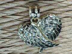 10k Yellow Gold Unique Angel Wings Heart Pendant Diamond Cut Charm