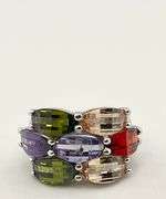 925 Sterling Silver Baguette Cut Multi Color Stones Ring