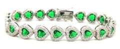 925 Sterling silver heart shaped green and white cubic zirconia link bracelet