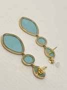 925 Gold Tone Sterling Silver Three Drop Blue Stone Earrings
