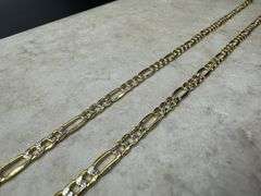 10k Yellow Gold-Hollow Pave Figaro Link Chain 4.3mm Necklace 28"