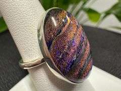 Sterling Silver 925 One of a Kind Dichroic Glass Ring Size 7.25