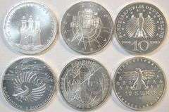 3 Diff Gem German 10 Marks SILVER & 3 PL BU German 10 Euros SILVER (6pcs total)