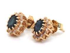14kt Yellow gold blue sapphire and diamond earrings