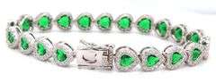 925 Sterling silver heart shaped green and white cubic zirconia link bracelet