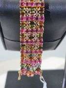 Sterling Silver Polychromatic Tourmaline Bracelet with Diamonds