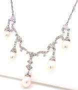 Vintage style pearl drop and diamond accent necklace