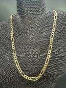 10k Yellow Gold-Hollow Pave Figaro Link Chain 6.4mm Necklace 22"
