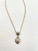 925 Sterling Silver Scrolled Or Filigree Design Heart With Long Curb Link Chain Necklace