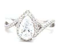 14kt White gold 1.07ct lab grown diamond pear shaped in Gabriel & Co 0.26ctw halo open Infinity diam