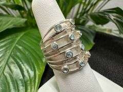 Sterling Silver 925 Natural Gemstone Blue Topaz Cocktail Ring Size 6.5