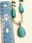 925 Sterling Silver Barse Signed Turquoise And Pearl necklace With Tear Drop Pendant