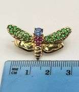 14KT Yellow Gold LE Vian Designer Multi Colpor Gem Stone Harvest Bee Brooch Pin