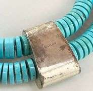 925 Native American Sterling Silver Turquoise tab And Heishi Necklace