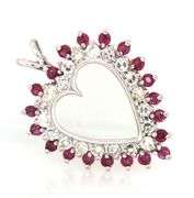 Pretty14K WG Ruby and Diamond Heart Pendant
