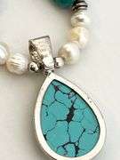 925 Sterling Silver Barse Signed Turquoise And Pearl necklace With Tear Drop Pendant