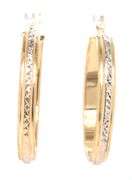 14kt Yellow gold diamond cut oval hoop earrings