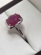 Very fine one Ruby 2.50 CW ring in silver with diamond accent