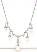 Vintage style pearl drop and diamond accent necklace