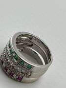 14KT White Gold Attached Eternity Band Set In Ruby, Emerald And Diamond Ring