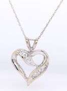 10kt White Gold Open Heart Shaped Diamond Pendant on Chain