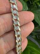 Gold Plated Sterling Silver 925 Pave 2-Tone 7.6mm Curb Chain Link Italy Necklace 24" inch
