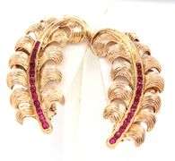 Vintage Tiffany & Co ruby feather clip on earrings