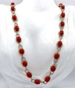 Fantastic 101.44CTW Oval Cabochon-Cut Coral & 7.00CTW Diamond Necklace in 14K Yellow Gold Over Sterl