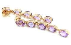 14kt Yellow gold pear shaped amethyst 5 stone drop earrings