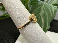 10k Yellow Gold Small Round White CZ Solitaire Heart Promise Ring