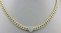 925 Sterling silver Cuban chain cubic zirconia necklace with heart shaped pendant