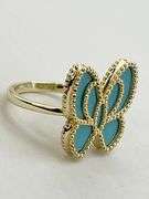 925 Sterling Silver Butterfly Turquoise Color Inlay Ring