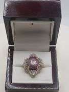 Very fine one Cabochon Ruby 18.65 CW and Sapphire ring in silver 14k gold plated