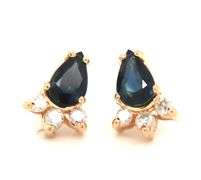 14kt Yellow gold pear shaped sapphire and diamond stud earrings