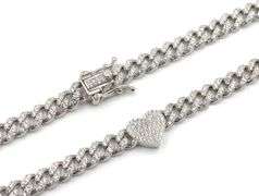925 Sterling silver Cuban chain cubic zirconia necklace with heart shaped pendant