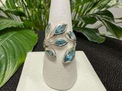 Sterling Silver Natural Gemstone Blue Topaz Ring Size 9