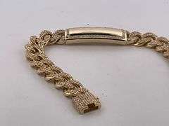 BRAND NEW CERTIFIED MEN'S CUBAN LINK DIAMOND ID BRACELET. 18K GOLD