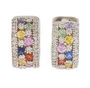 1.25ctw Multi-Color Sapphire and 1.00ctw Diamond Huggie Hoop Earrings in 14K