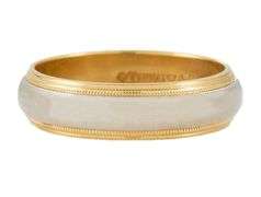 Gents Tiffany & Co. 6.0MM Milgrain Two Tone Wedding Band Ring in 18K and Platinum