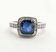 925 Sterling Silver Two Carat Blue Sapphire With CZ Halo ring