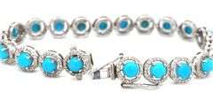 Awesome 10.00CTW Round Cabochon-Cut Turquoise & Diamonds in 14K White Gold Over Sterling Silver