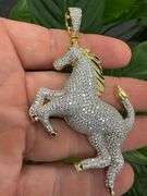 Two-Tone Gold & Silver Plated 925 Sterling Silver Iced Out Horse
